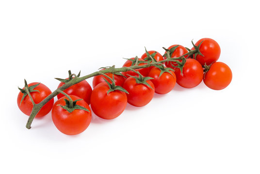 Cluster Of Red Cherry Tomatoes On A White Background