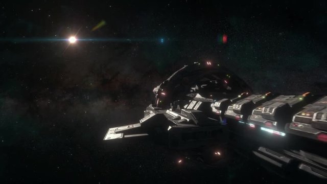 Capital Ship Flying Past the Camera in Deep Space