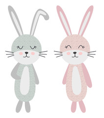Cute Scandinavian style bunnies, girl and boy, children's design