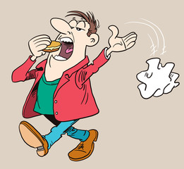 A man throws paper on the street