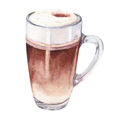Watercolor cappuccino glass isolated on white background. Delicious drink illustration.
