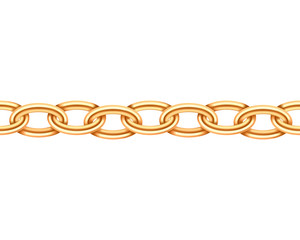 Naklejka premium Golden chain seamless texture. Realistic gold chains link isolated on white background. Jewelry chainlet three dimensional design element.