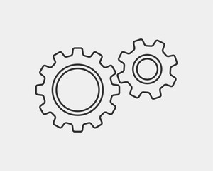 Metal gears and cogs vector. Gear icon flat design. Mechanism wheels logo. Cogwheel concept template.