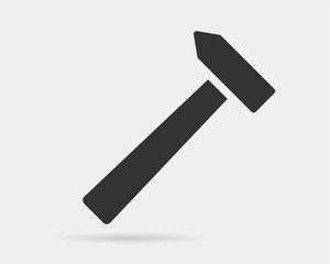 Hammer icon vector black and white silhouette. Tool symbol isolated on background.