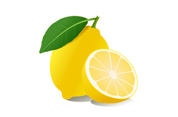 lemon fruit with leaf isolated on white background.