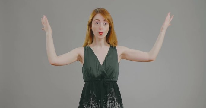 red-haired beauty express various strong emotions.