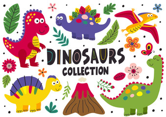 set of isolated cute dinosaurs part 1  - vector illustration, eps © nataka