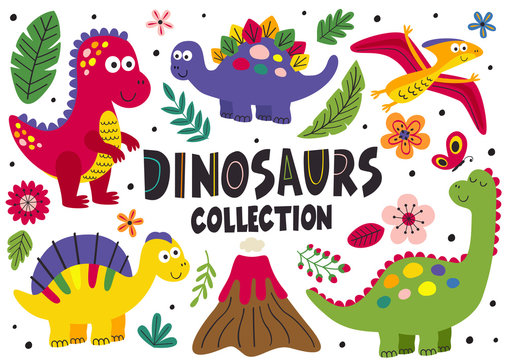set of isolated cute dinosaurs part 1  - vector illustration, eps