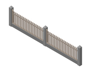 Wooden fence. Isolated on white background. 3d Vector illustration.