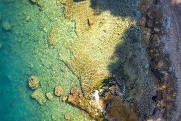 Aerial view of rocky stone beach in Croatia