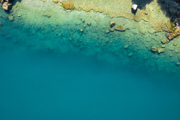 Aerial view of rocky stone beach in Croatia