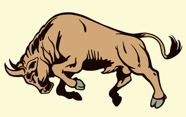 angry bull, attacking pose