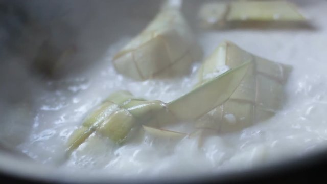 Ketupats, islamic food to celebrate eid mubaraq are boiled with coconut milk