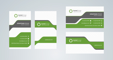 Double-sided creative business card template. Portrait and landscape orientation. Horizontal and vertical layout. Vector illustration