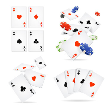 Realistic 3d Detailed Poker Card and Chip Set. Vector