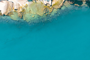 Aerial view of rocky stone beach in Croatia