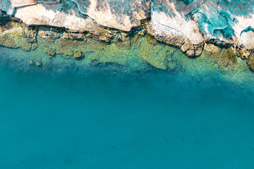 Aerial view of rocky stone beach in Croatia