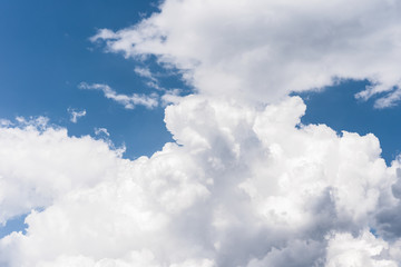 Blue sky background with a fluffy clouds