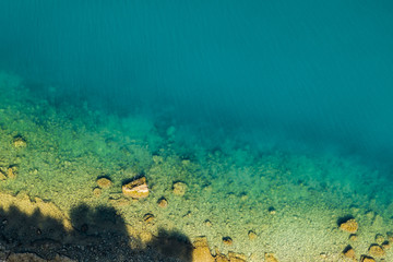 Aerial view of rocky stone beach in Croatia