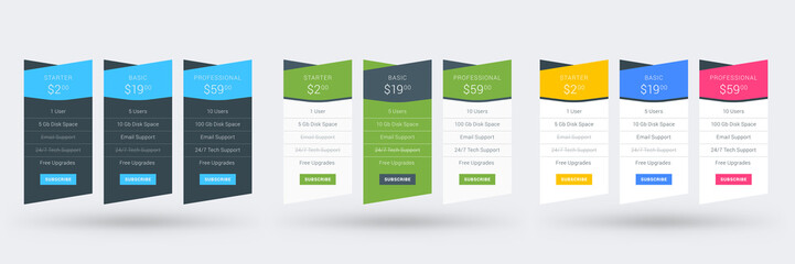 Pricing table design template. Vector pricing plans. Vector illustration