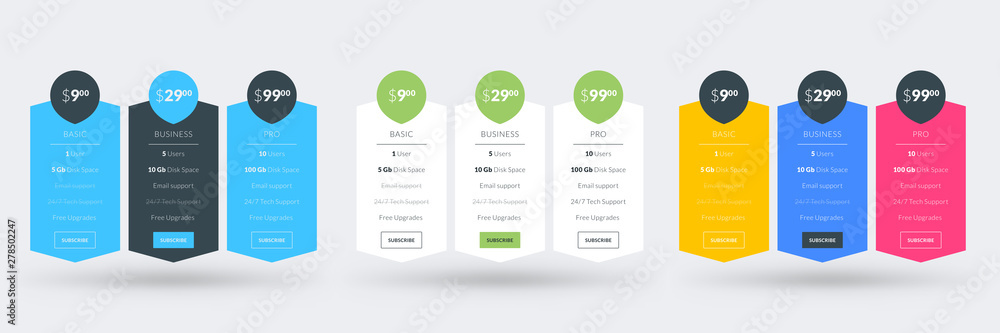Wall mural pricing table design template. vector pricing plans. vector illustration