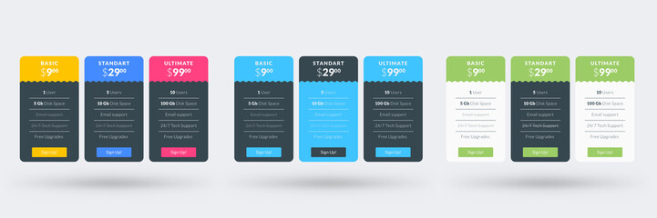 Pricing table design template. Vector pricing plans. Vector illustration