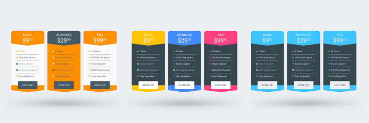 Pricing table design template. Vector pricing plans. Vector illustration