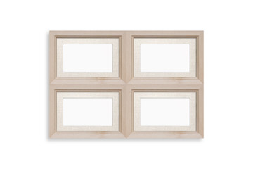 Frames collage, four realistic frameworks set with decorative textile background, interior decoration mock up