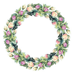 Round Wreath with Watercolor Rose Buds