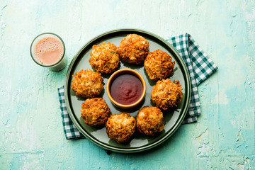 Crispy Noodles/maggie Pakora or pakoda is a popular indochinese street food served with ketchup
