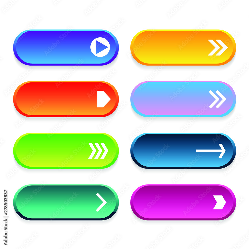 Poster set of colored gradient web buttons on white background. web elements collection.