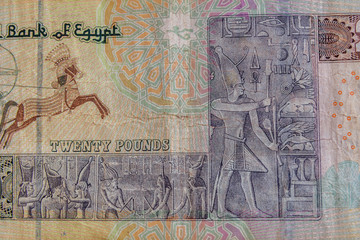 Closeup of egyptian twenty pounds banknote