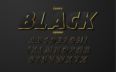Set of Elegant Black alphabet with gold edges.Uppercase font. Typography classic style black and gold font set for logo, Poster, Invitation. Vector illustration