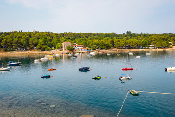 Fototapeta na wymiar Aerial view of the sea shore with boats