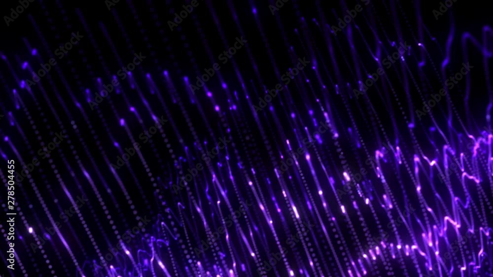 Poster neon glowing waves. big data wave of particles. futuristic neon glowing surface. abstract minimalist
