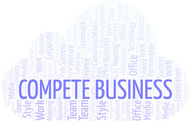 Compete Business word cloud. Collage made with text only.