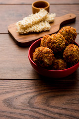 Crispy Noodles/maggie Pakora or pakoda is a popular indochinese street food served with ketchup