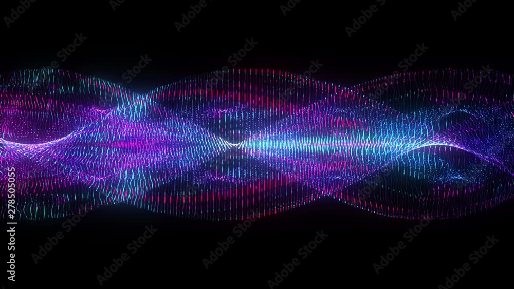 Poster seamless neon glowing waves. big data wave of particles. futuristic neon glowing surface. abstract m
