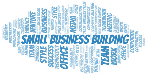 Fototapeta premium Small Business Building word cloud. Collage made with text only.