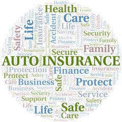 Auto Insurance word cloud vector made with text only.
