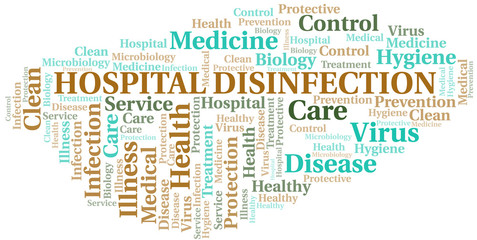 Fototapeta premium Hospital Disinfection word cloud vector made with text only.