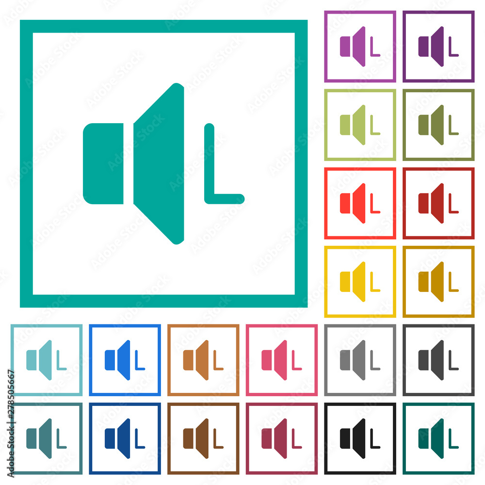 Poster left audio channel flat color icons with quadrant frames