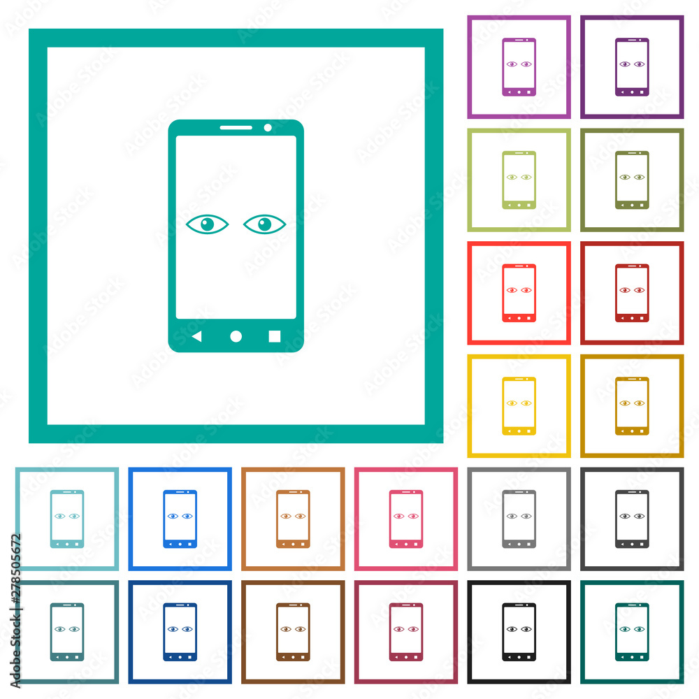 Poster mobile iris scanner flat color icons with quadrant frames