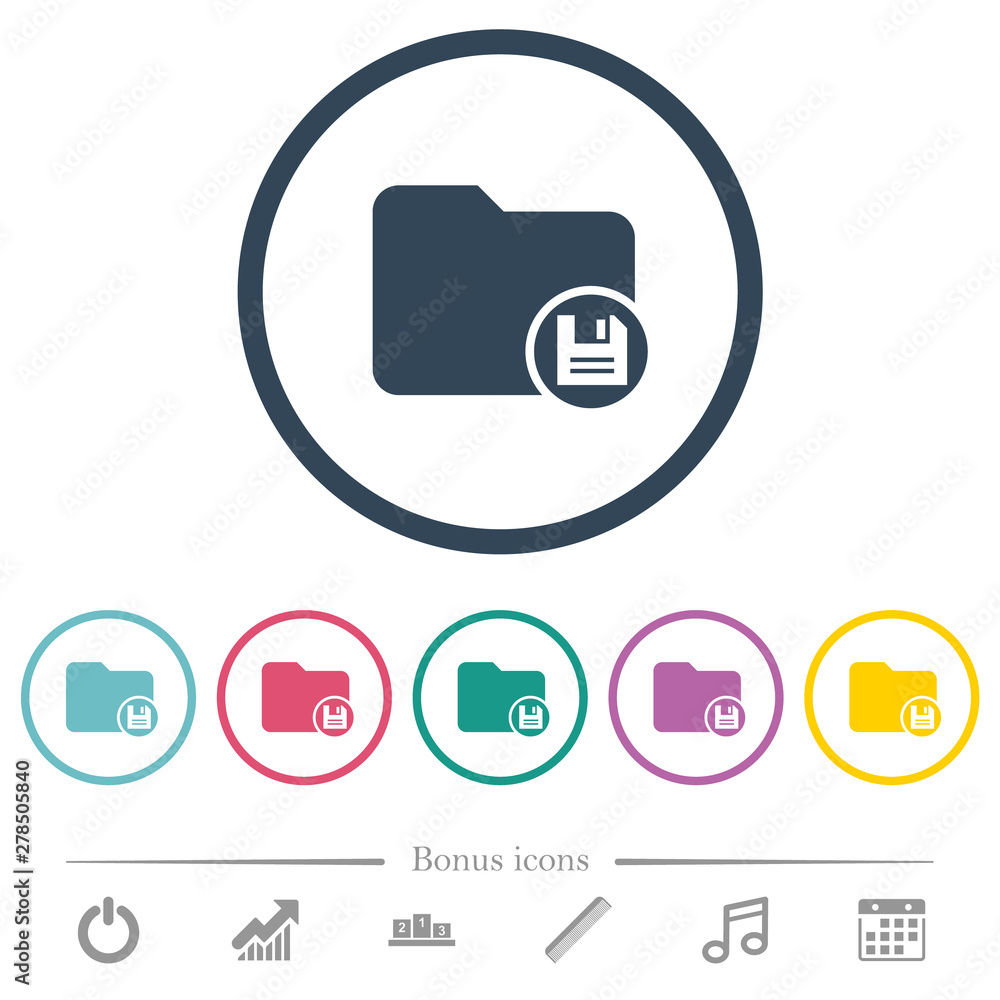 Poster save directory flat color icons in round outlines