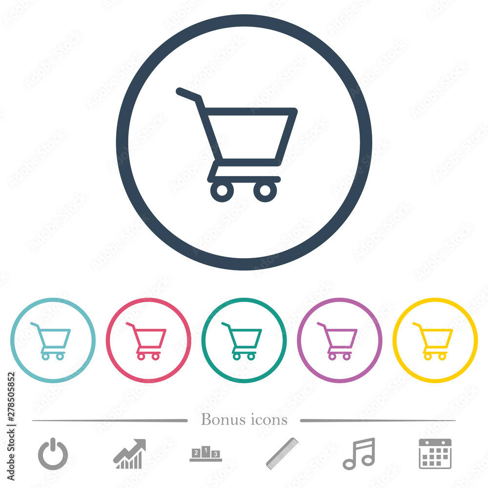 Poster empty shopping cart flat color icons in round outlines