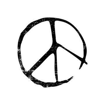 Grunge sign of peace. Black and white imprint.