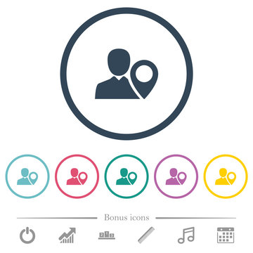 User location flat color icons in round outlines