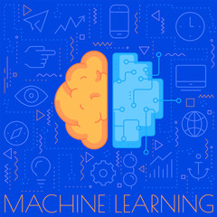 Artificial digital brain learning concept. Trendy bright vector illustration