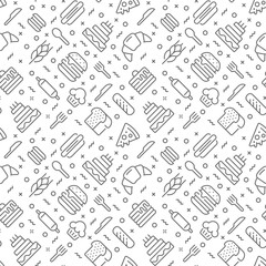 Bakery seamless pattern with thin line icons