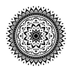 Black mandala detailed decoration element. Traditional round oriental ornament isolated on white background. Elegant floral tattoo design. Beautiful ornamental ethnic vector illustration.